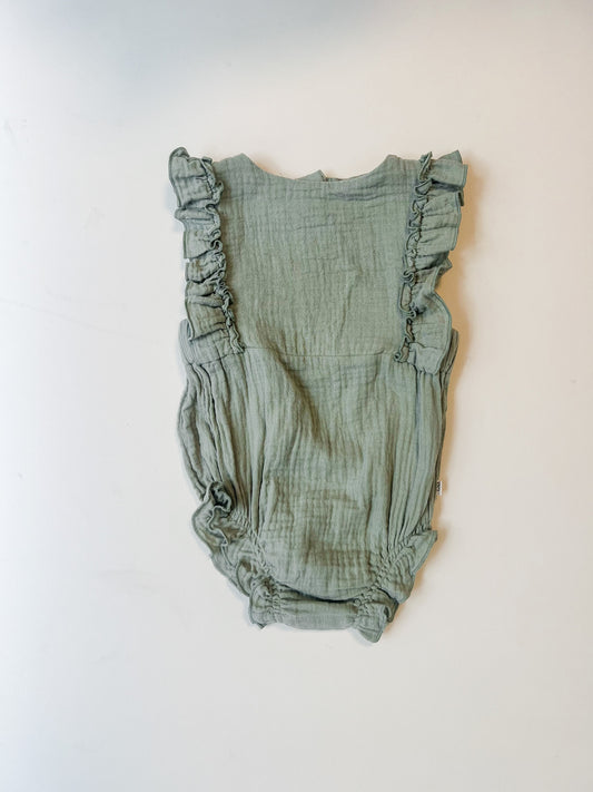 Muslin Flutter Sleeve Romper - Sage