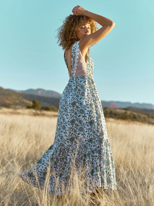 Clark Maxi Dress - Ivory & Cornflower Floral