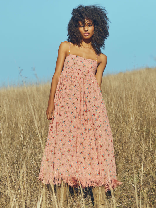 Gavin Beaded Fringe Dress - Primrose Bouquet Floral