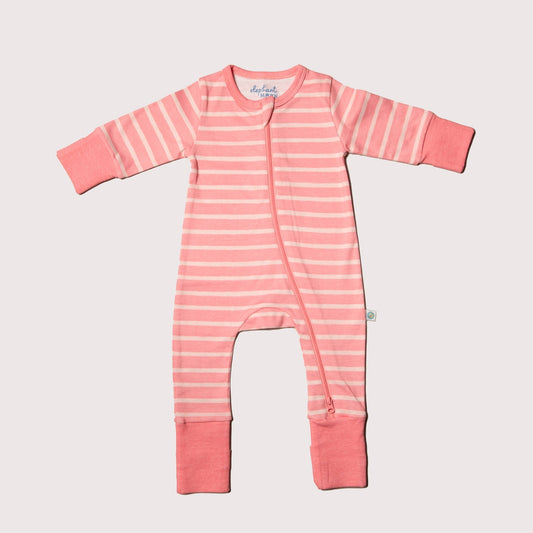 Two way zipper Romper - Peony Stripe