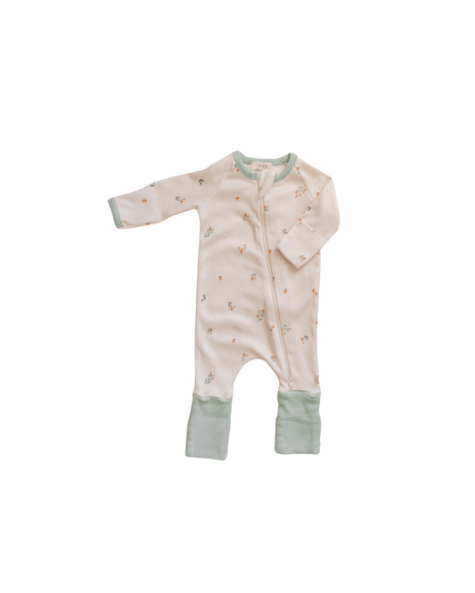 Organic Cotton Modal Rib Footy Pajamas - Floral Bud