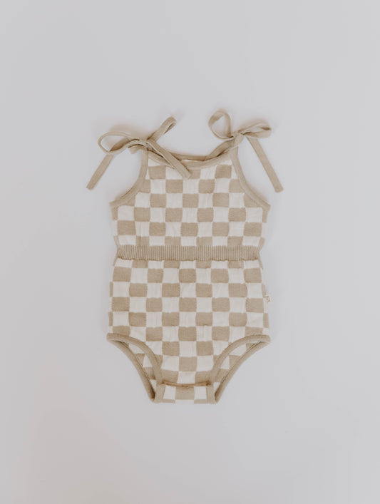 Organic Cotton Magnetic Bubble Romper - Cafe au Lait Checkers